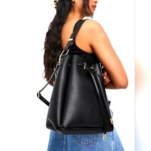 ASOS Design Bonded Bucket Black & Gold Details Tote Bag